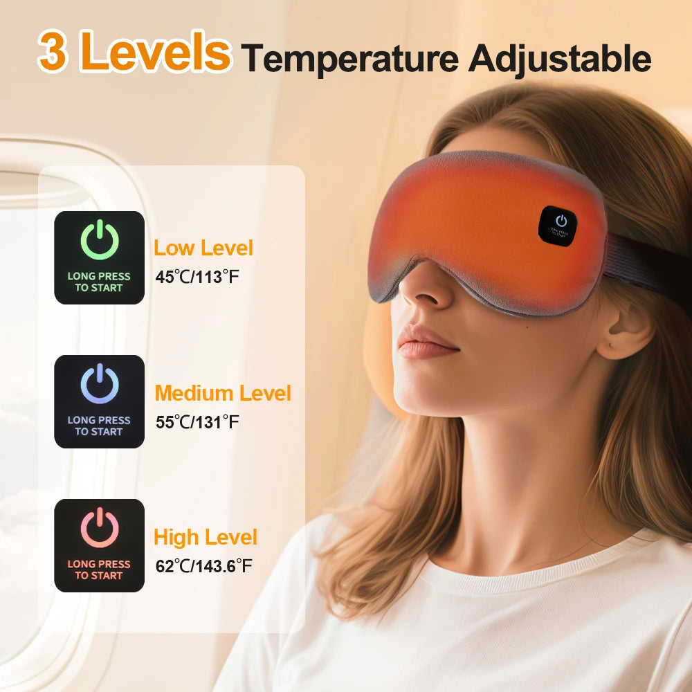 Electric Steam Heated Eye Mask 3 Levels Warm Hot Compress Timing Eyes Light Blocking Mask Sleep Aid Promote Blood Circulation
